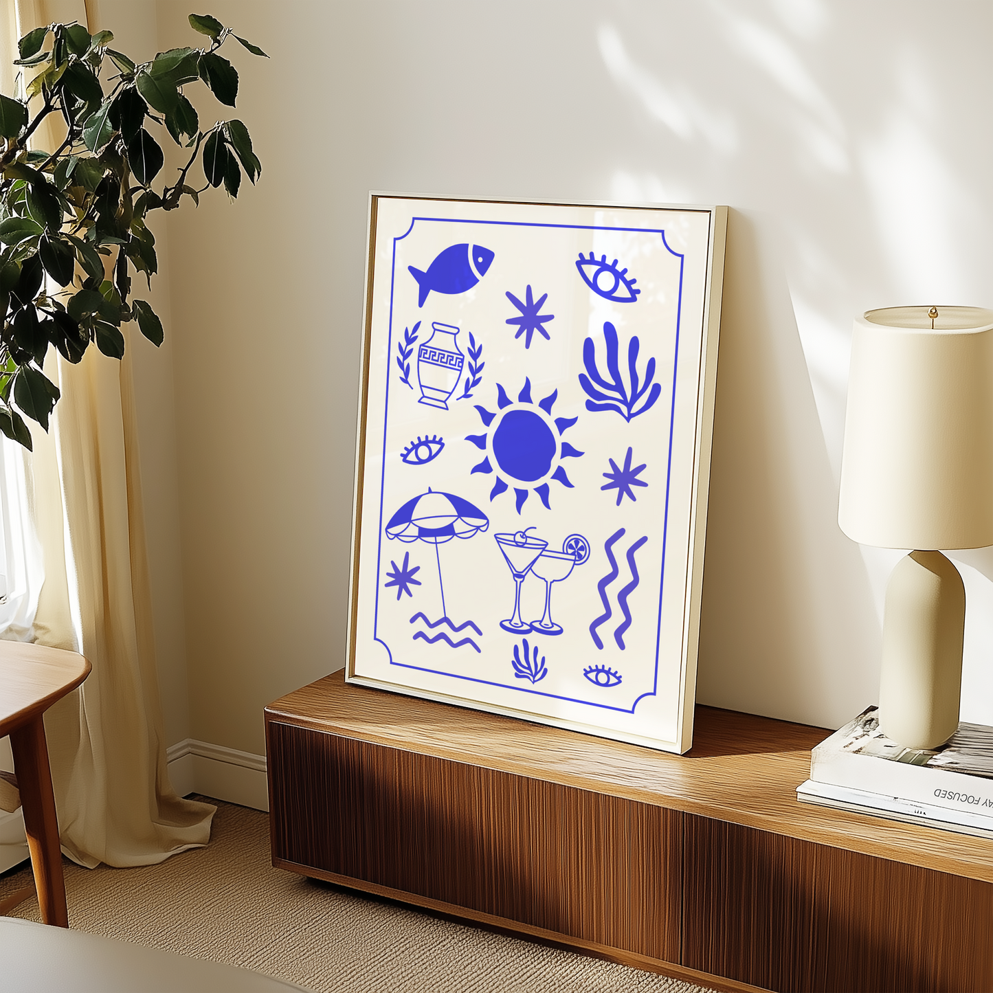 Greek Inspired Summer Motifs Print (Blue and White)