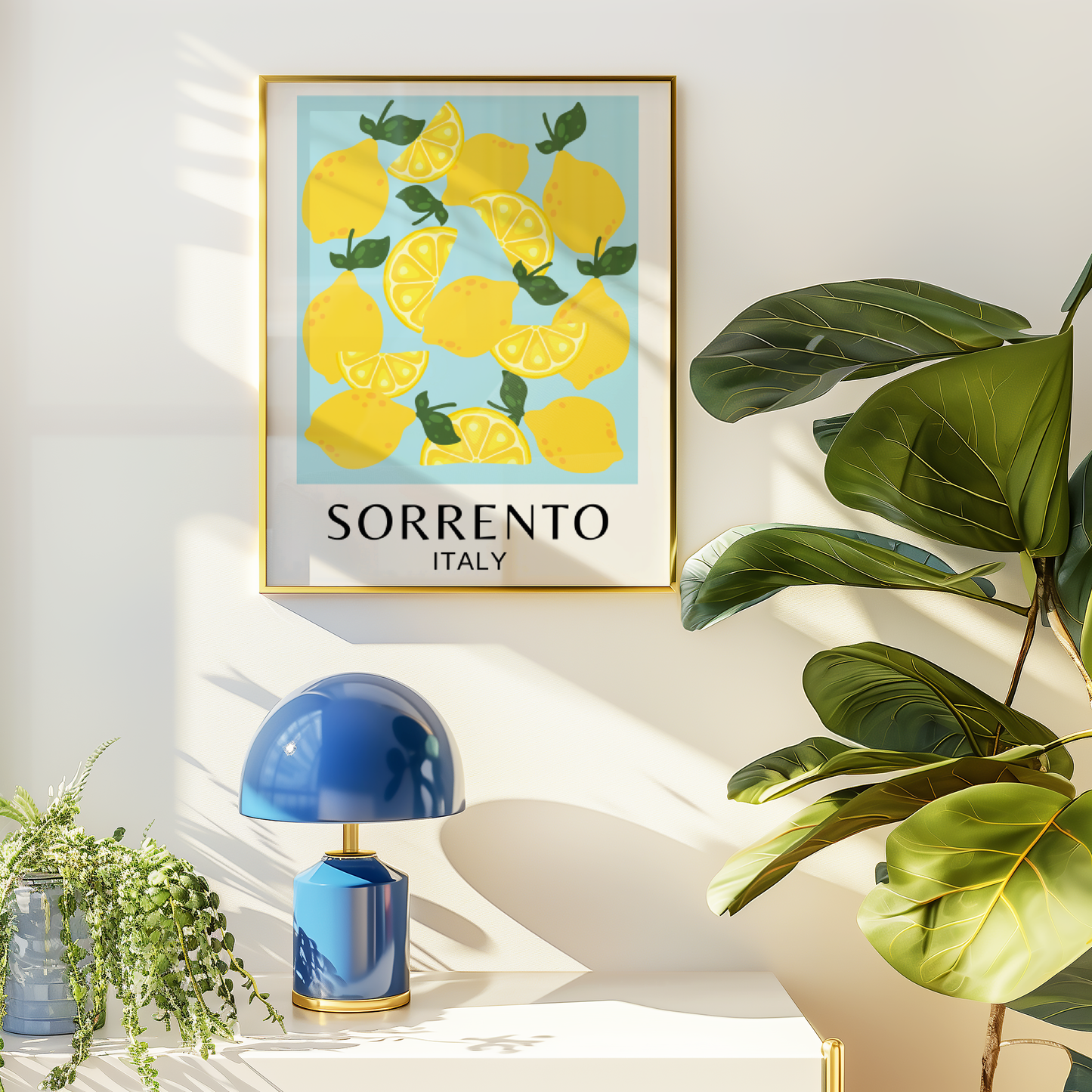 Sorrento Italy Lemons Print (Sky Blue)