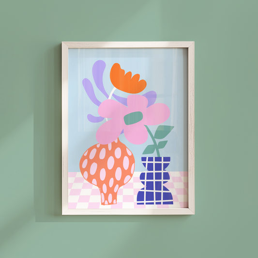 Abstract Vases and Flowers Poster Print
