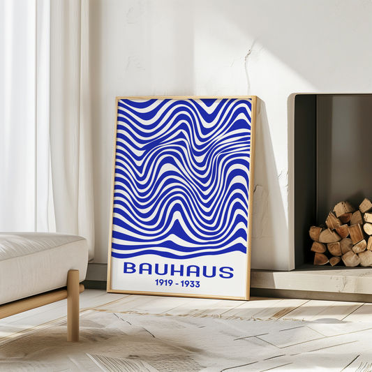 Bauhaus Blue Waves Poster Print