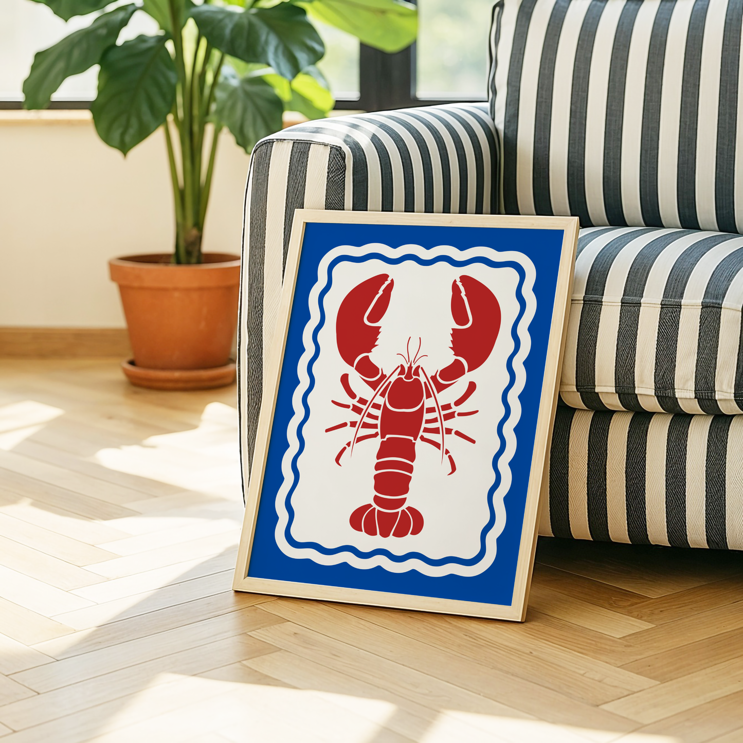Red Lobster Poster Print (Blue Background)