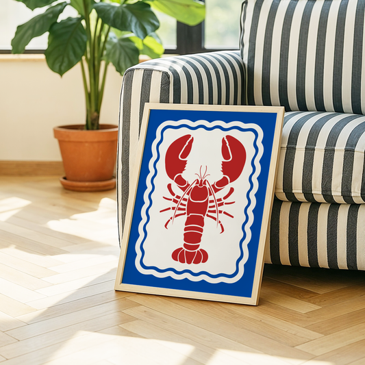 Red Lobster Poster Print (Blue Background)