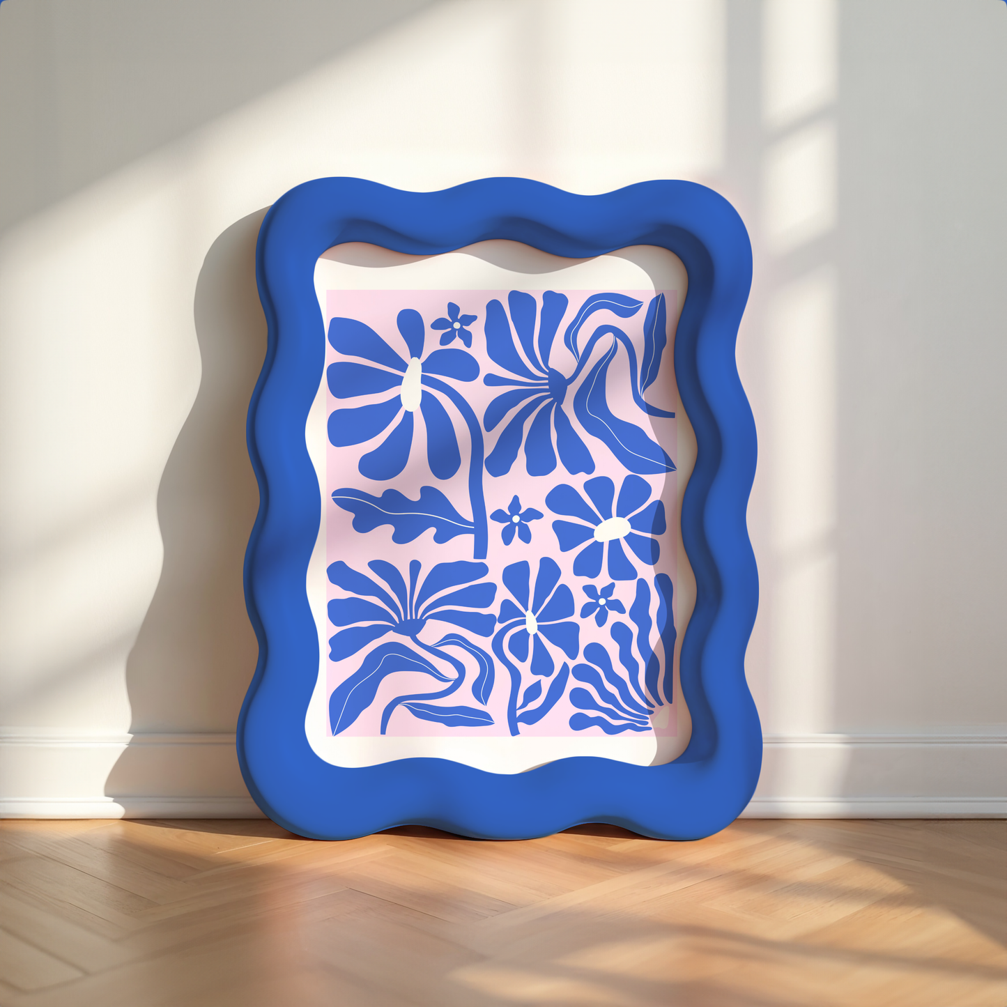 Retro Abstract Flower Botanical Poster Print (Pink and Blue)