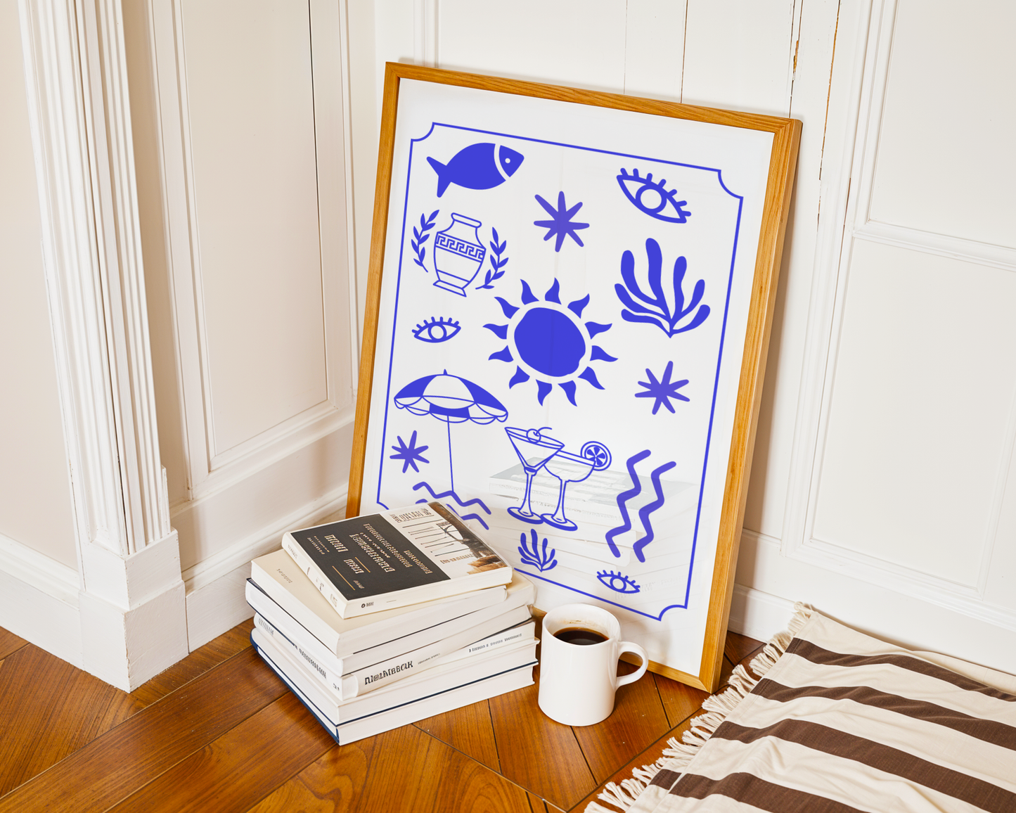 Greek Inspired Summer Motifs Print (Blue and White)