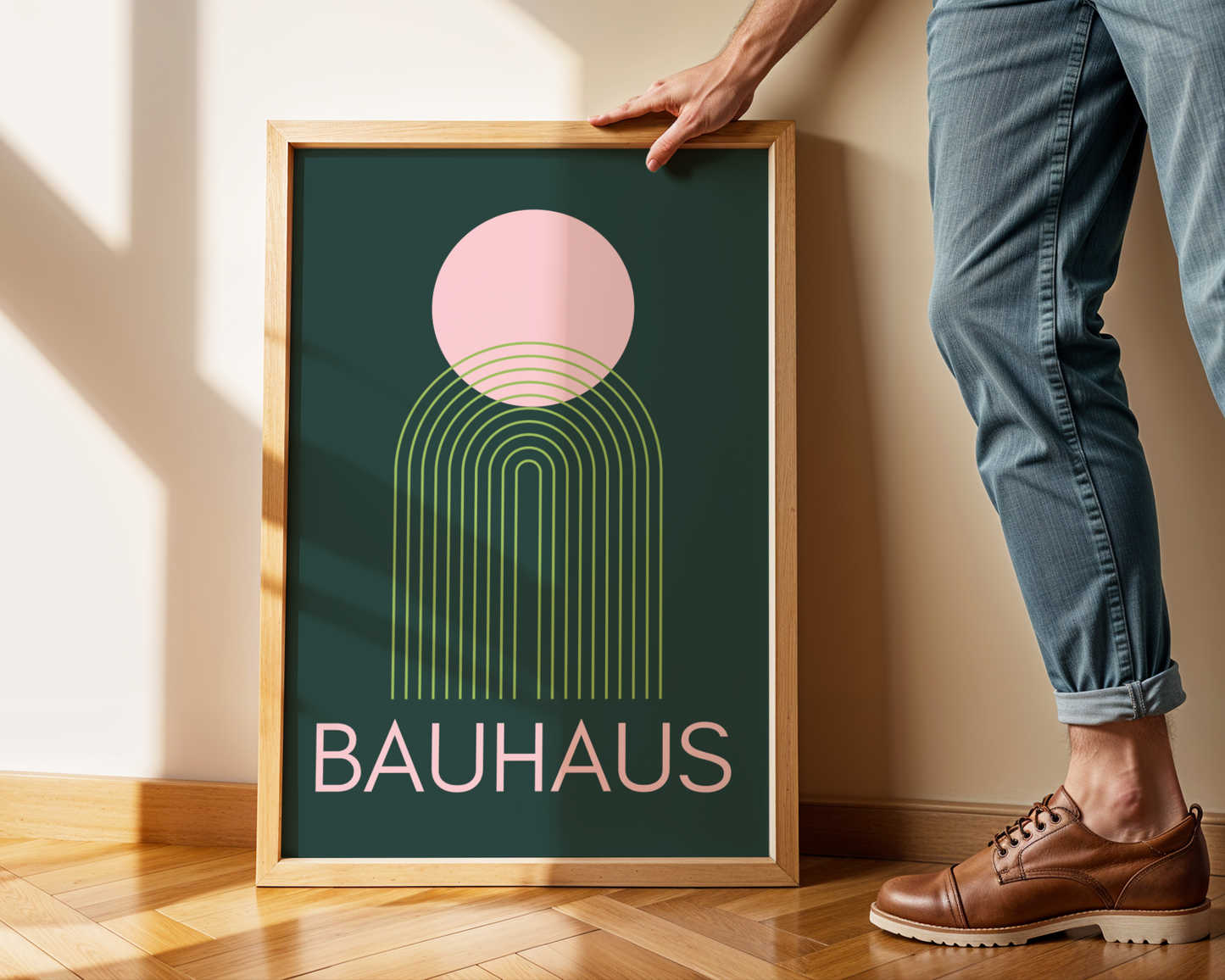 Bauhaus Geometric Print (Green and Pink)