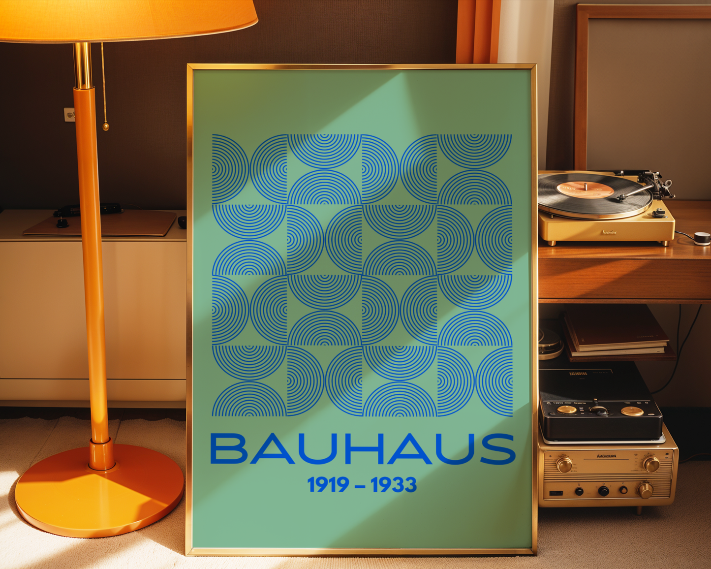 Bauhaus Geometric Print (Green and Blue)