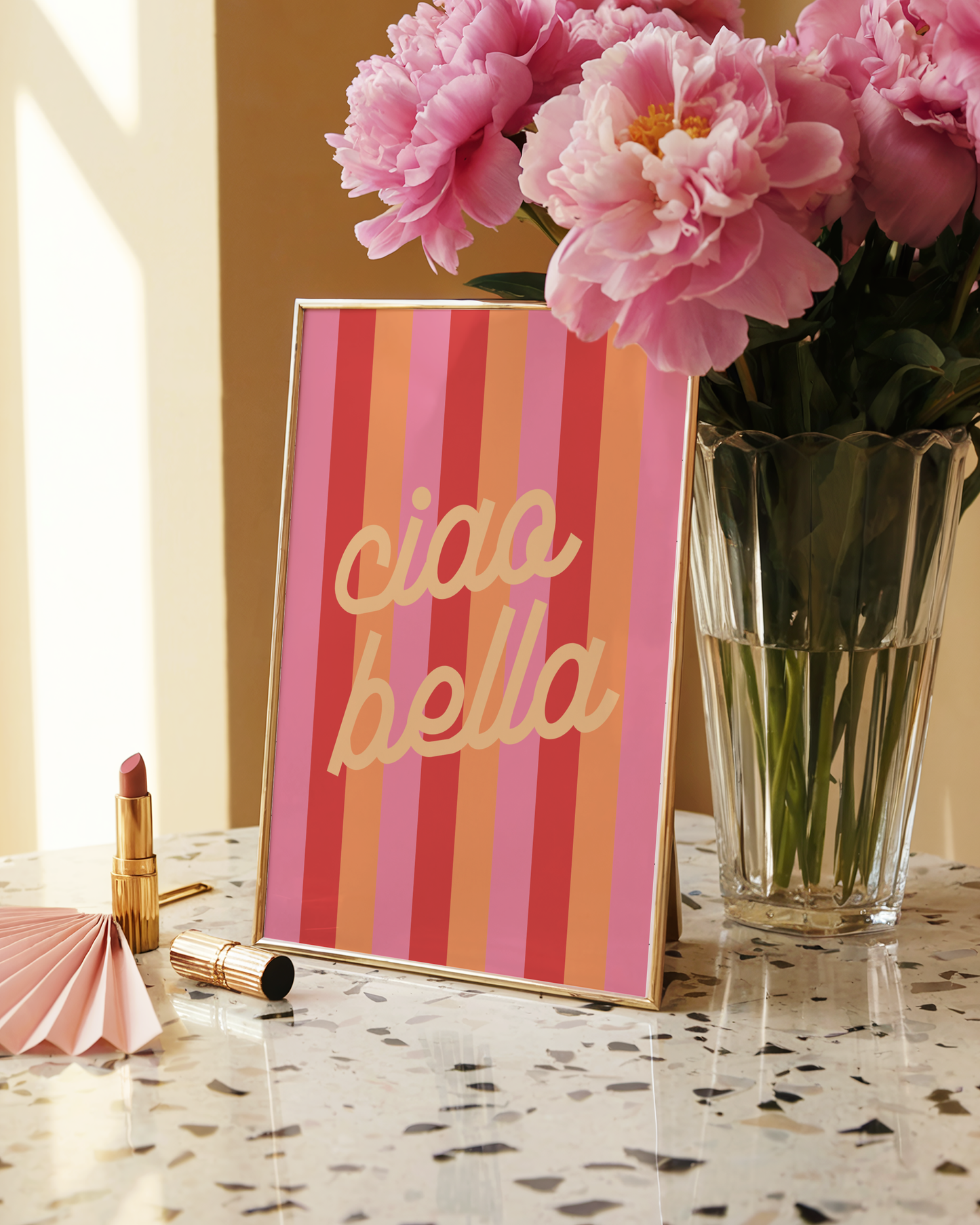 Ciao Bella on Striped Background Poster Print