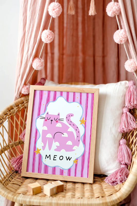 Pink 'Meow' Cat Poster Print