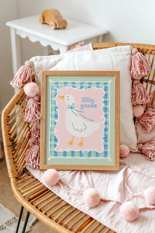 Silly Goose On the Loose with Plaid Border Poster Print