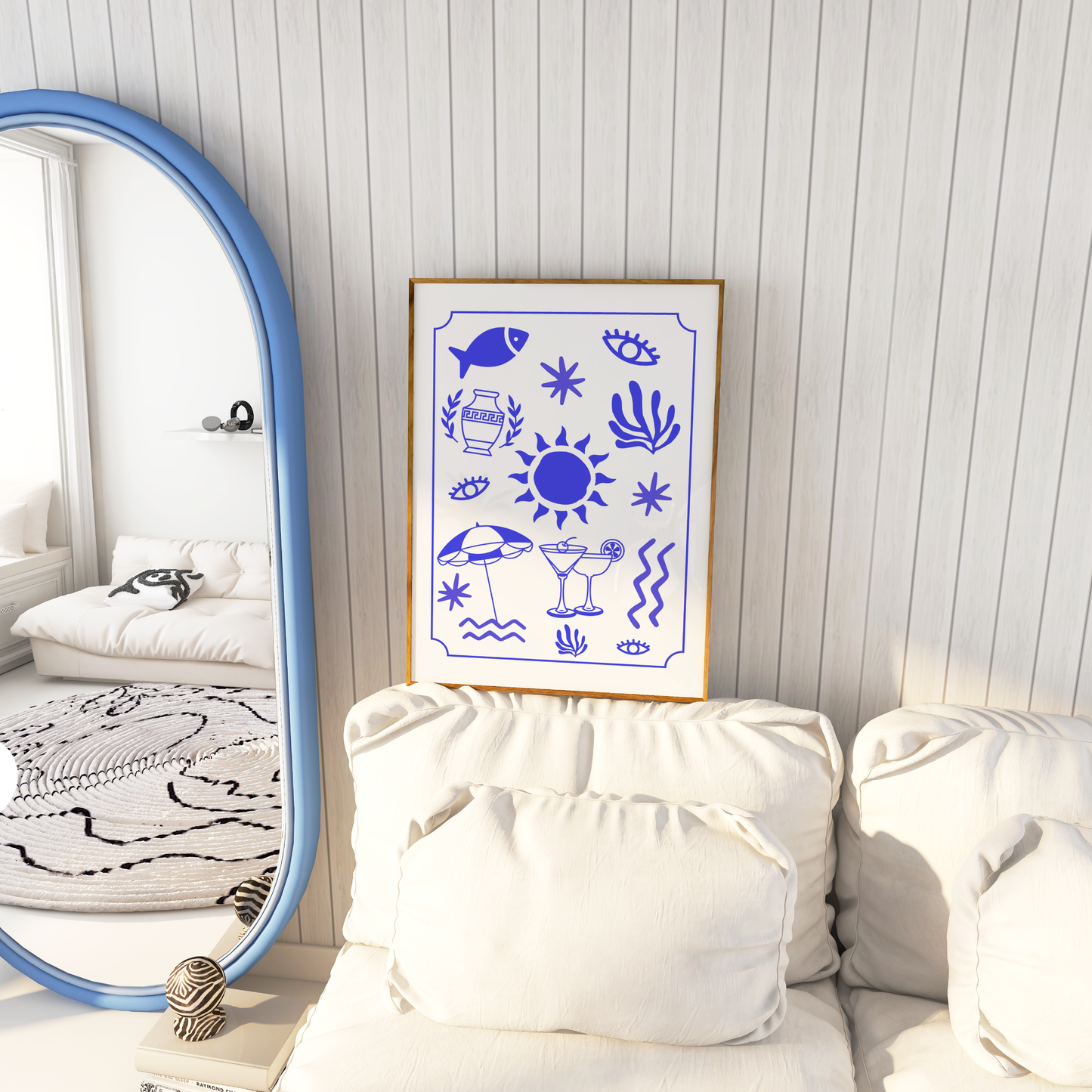 Greek Inspired Summer Motifs Print (Blue and White)