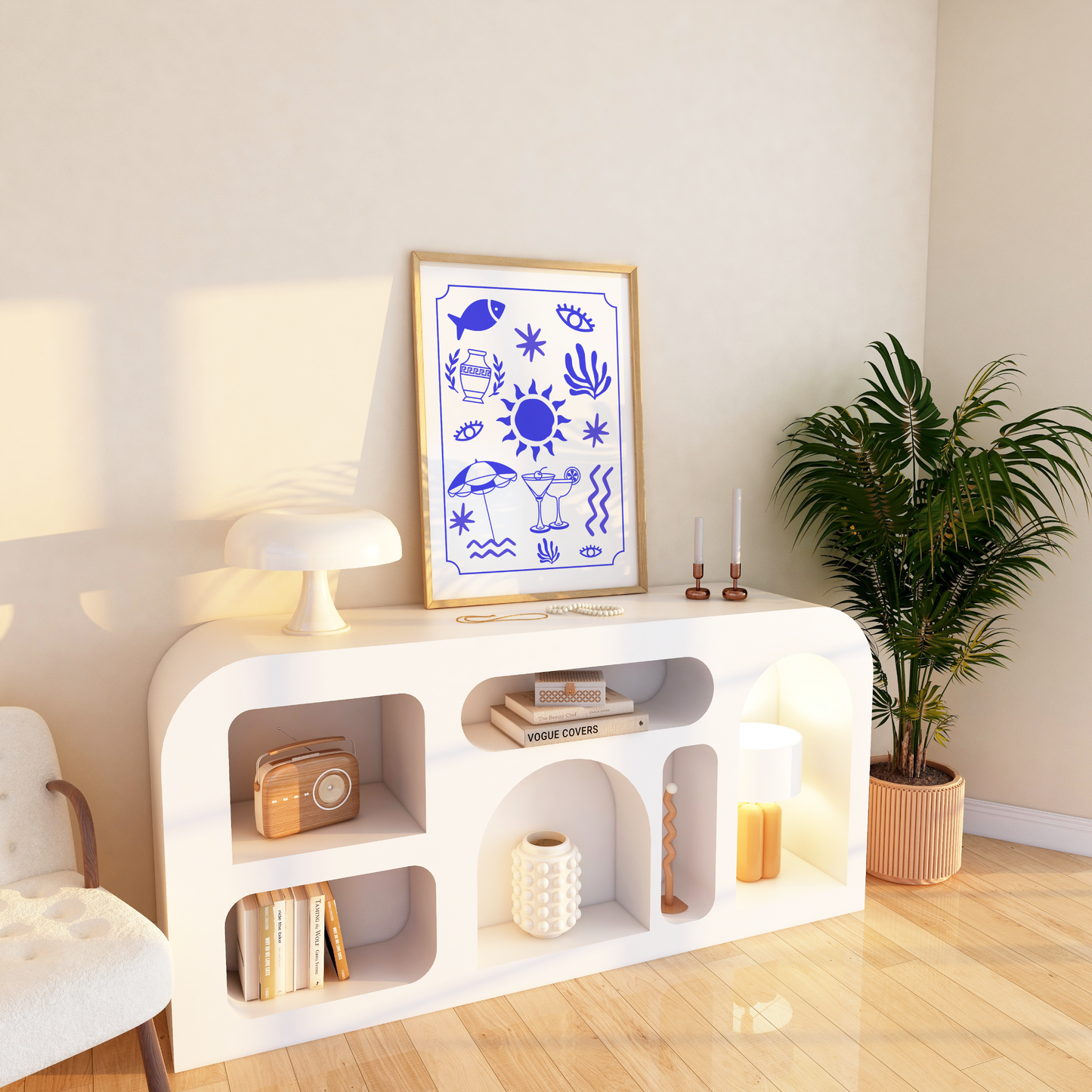 Greek Inspired Summer Motifs Print (Blue and White)