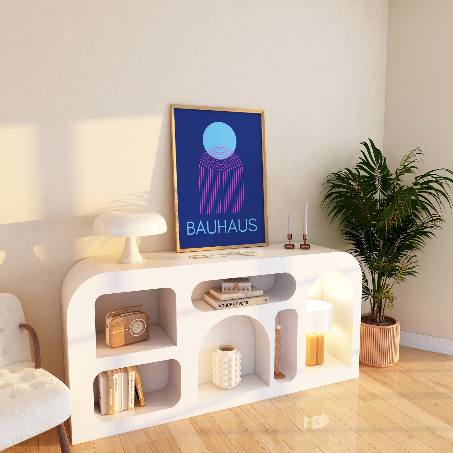 Bauhaus Geometric Poster Print (Blue and Pink)