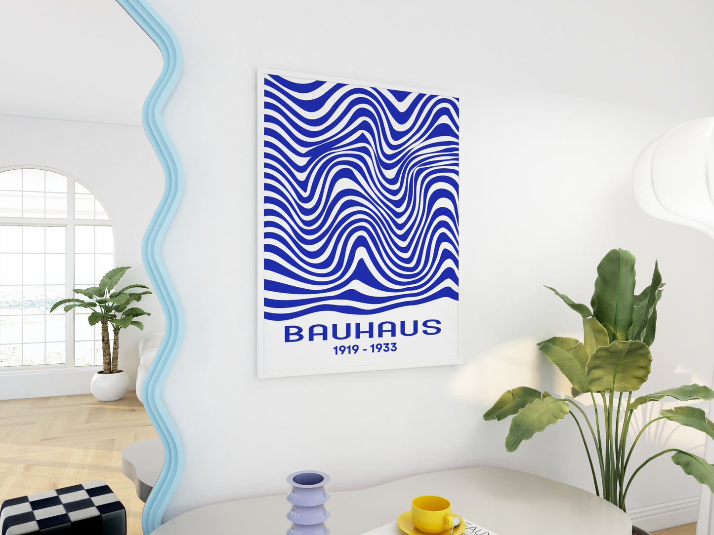 Bauhaus Blue Waves Poster Print