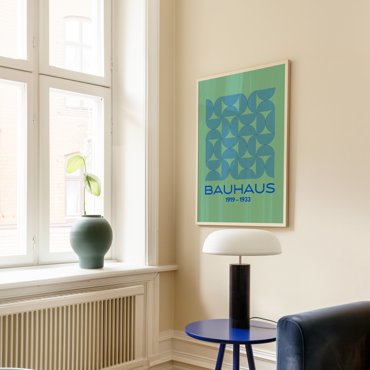Bauhaus Geometric Print (Green and Blue)