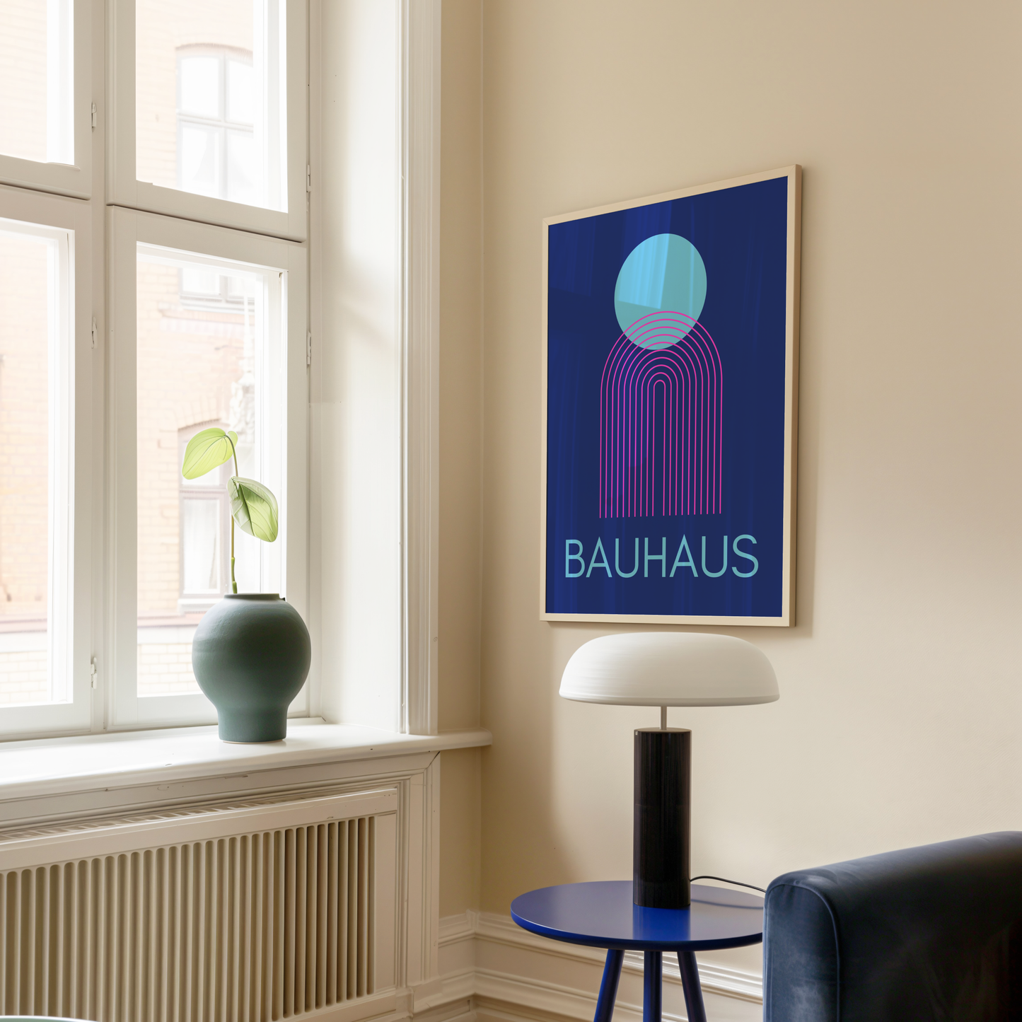 Bauhaus Geometric Poster Print (Blue and Pink)