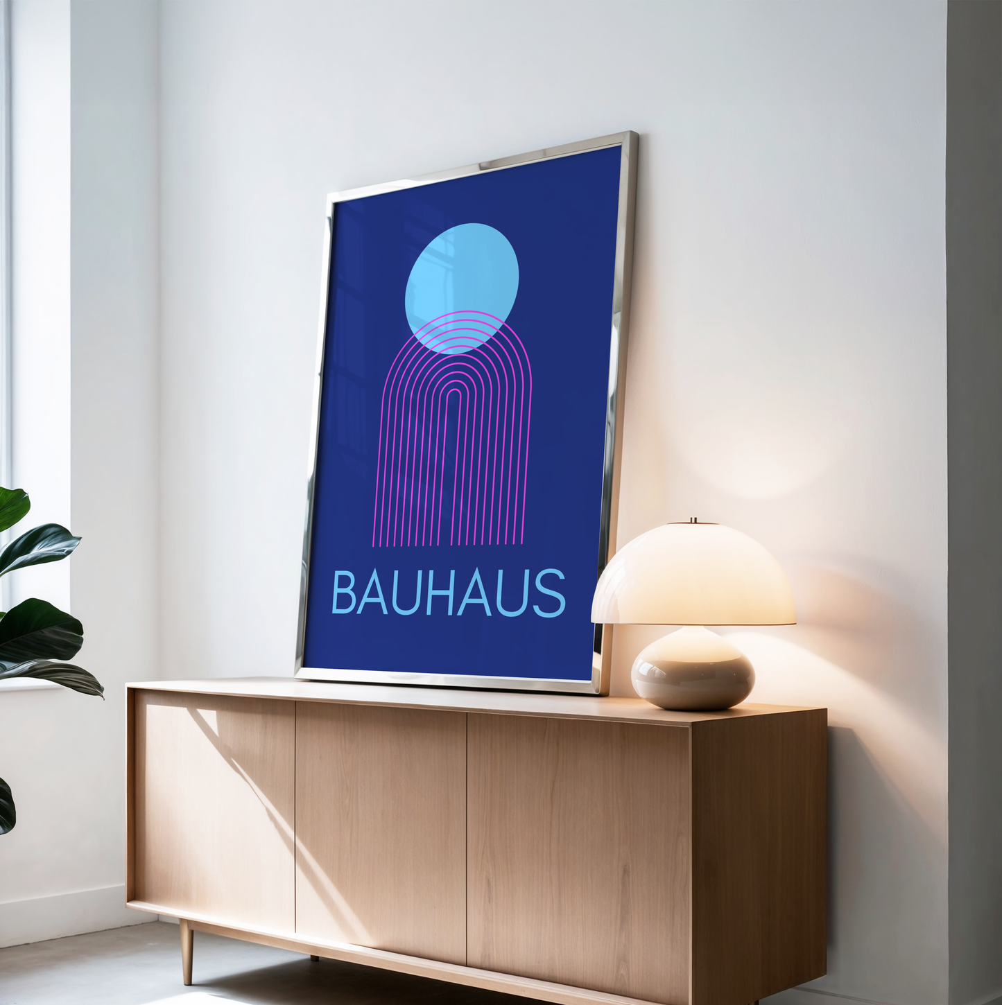 Bauhaus Geometric Poster Print (Blue and Pink)