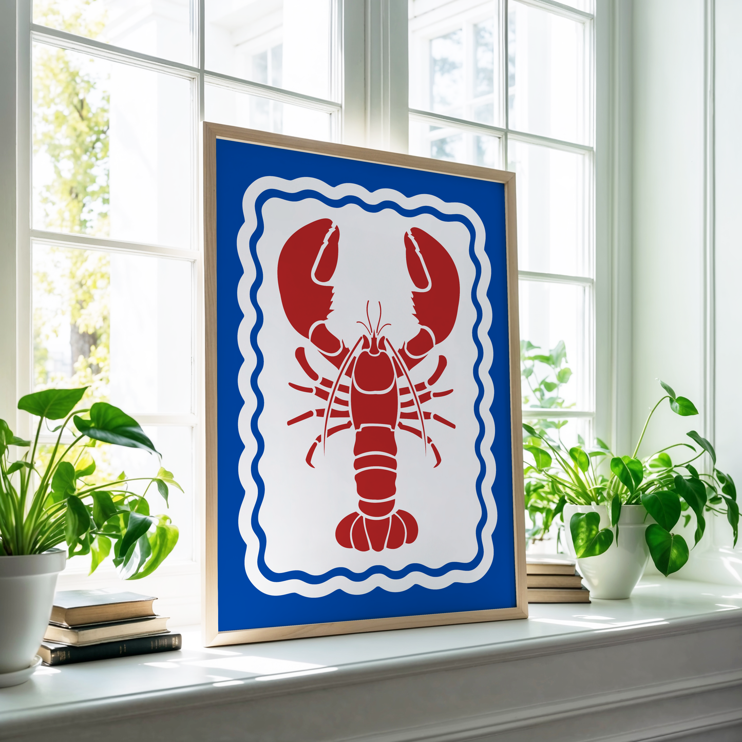 Red Lobster Poster Print (Blue Background)