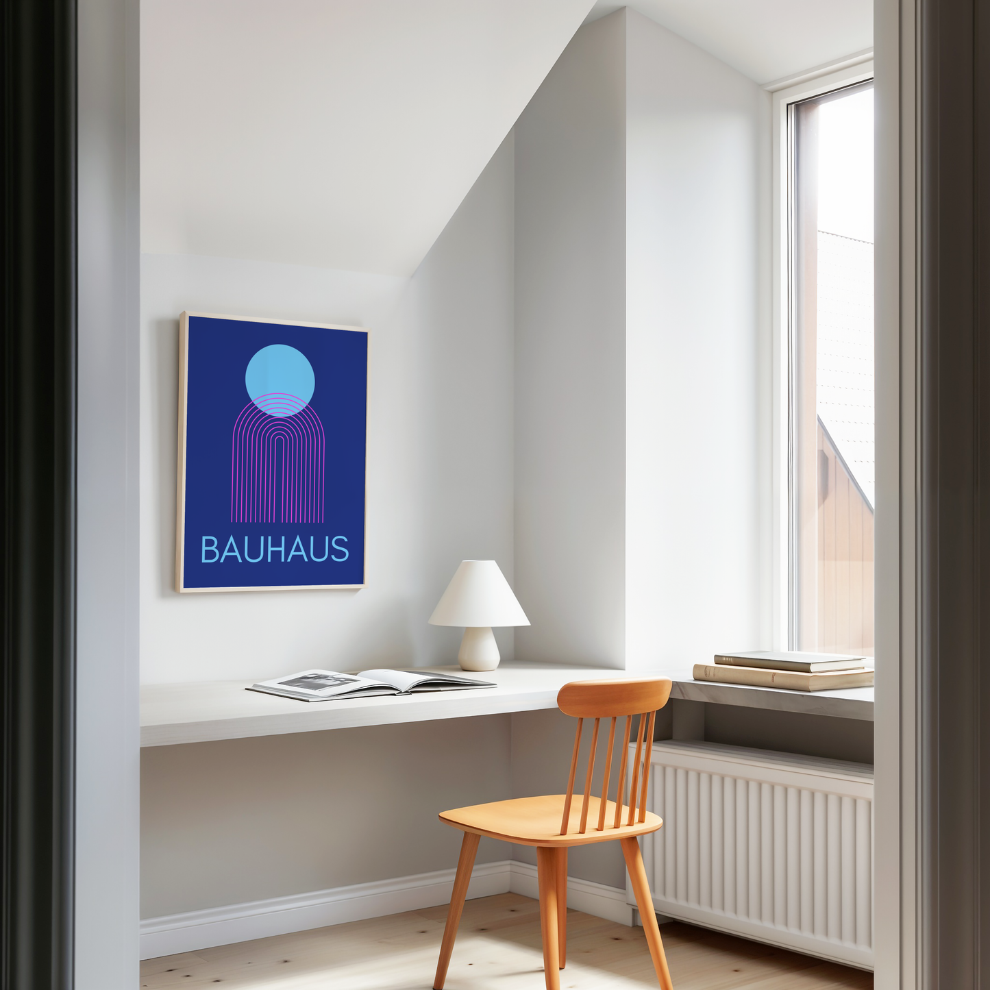 Bauhaus Geometric Poster Print (Blue and Pink)