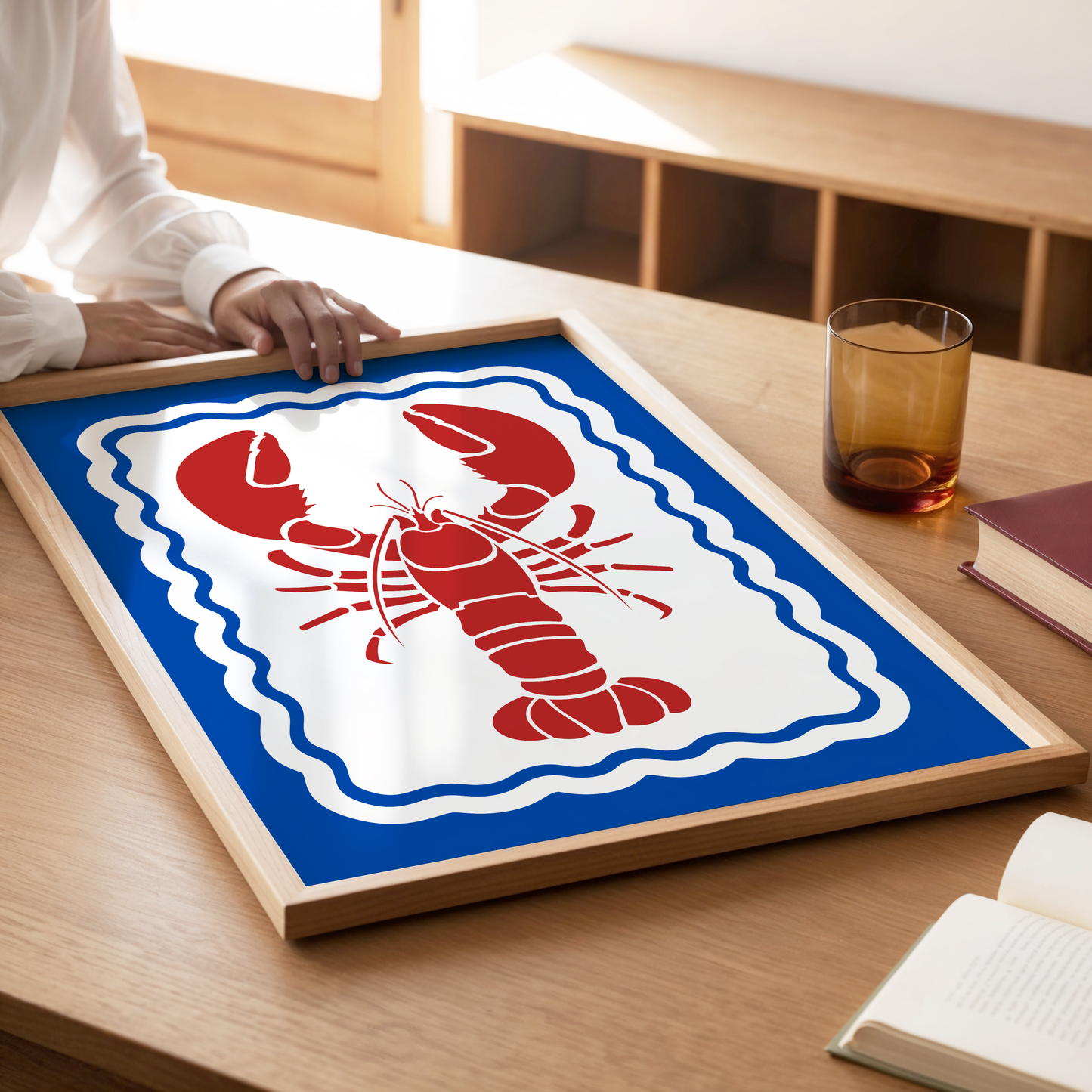 Red Lobster Poster Print (Blue Background)