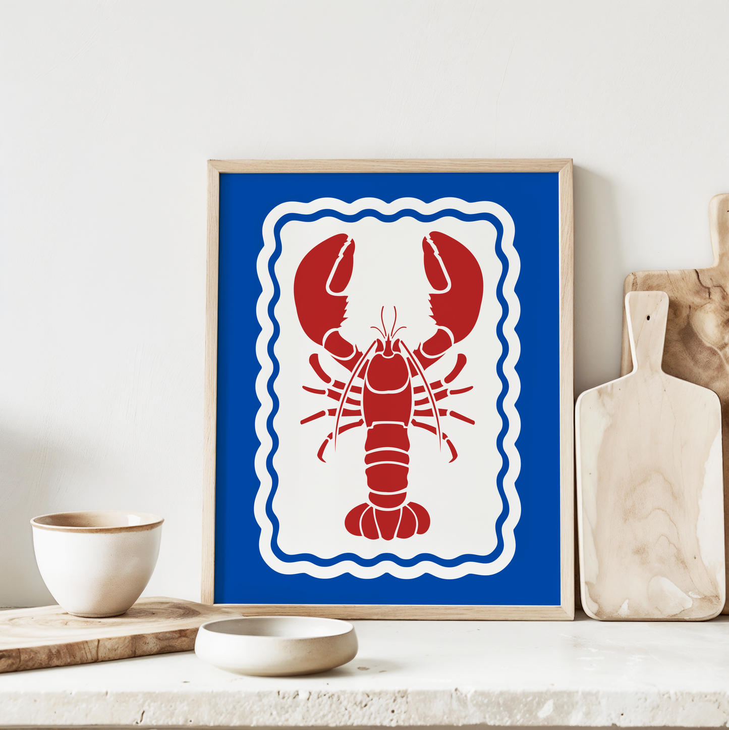 Red Lobster Poster Print (Blue Background)