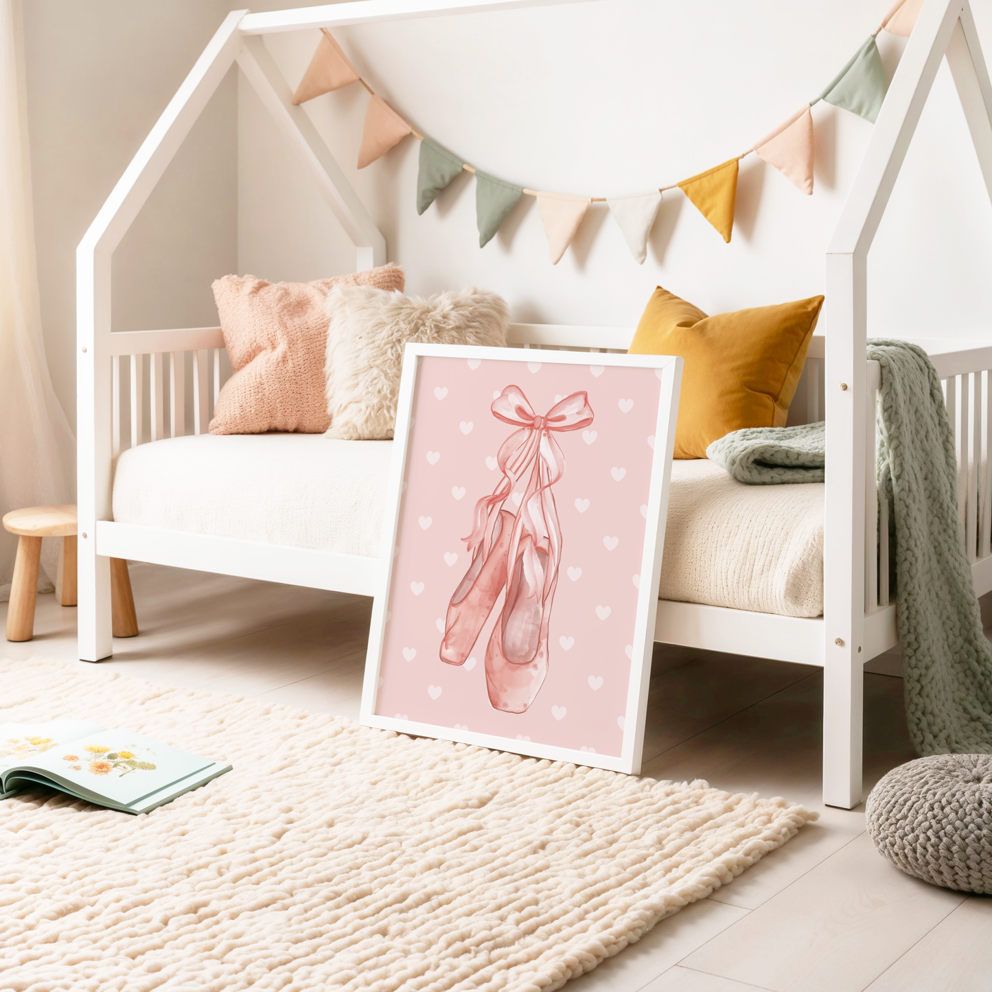 Pink Ballet Slippers and Love Hearts Print