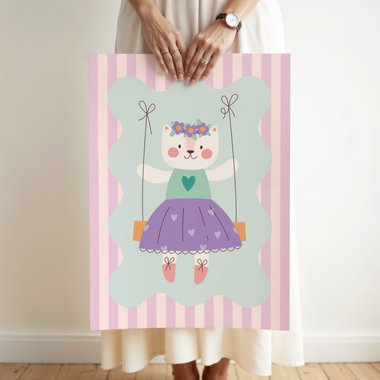 Cat on Swing Poster Print