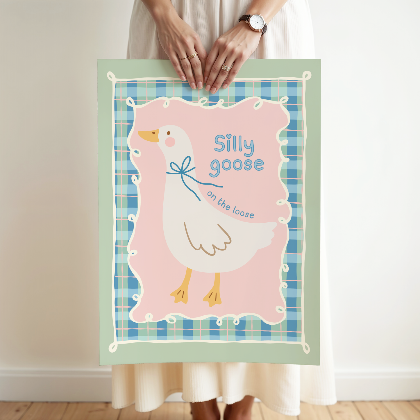 Silly Goose On the Loose with Plaid Border Poster Print