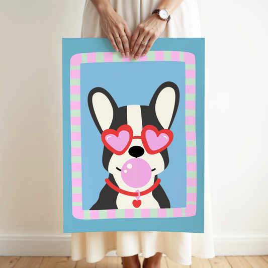 French Bulldog With Love Heart Sunglasses Poster Print