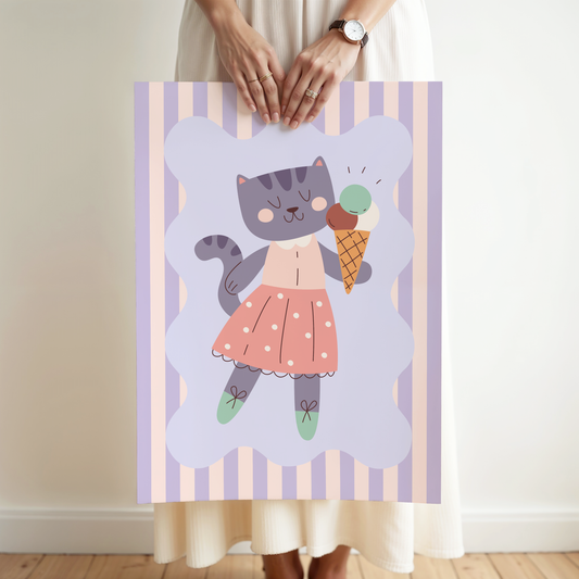 Cat Eating Ice Cream Poster Print