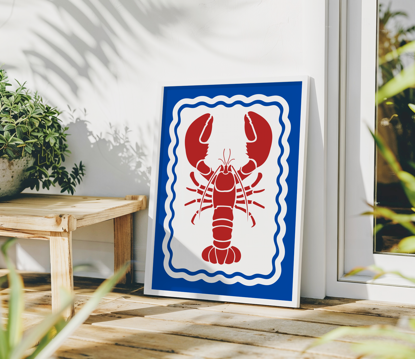 Red Lobster Poster Print (Blue Background)