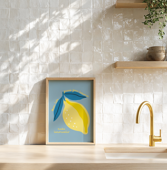 When Life Gives You Lemons, Make Limoncello Poster Print (Blue)