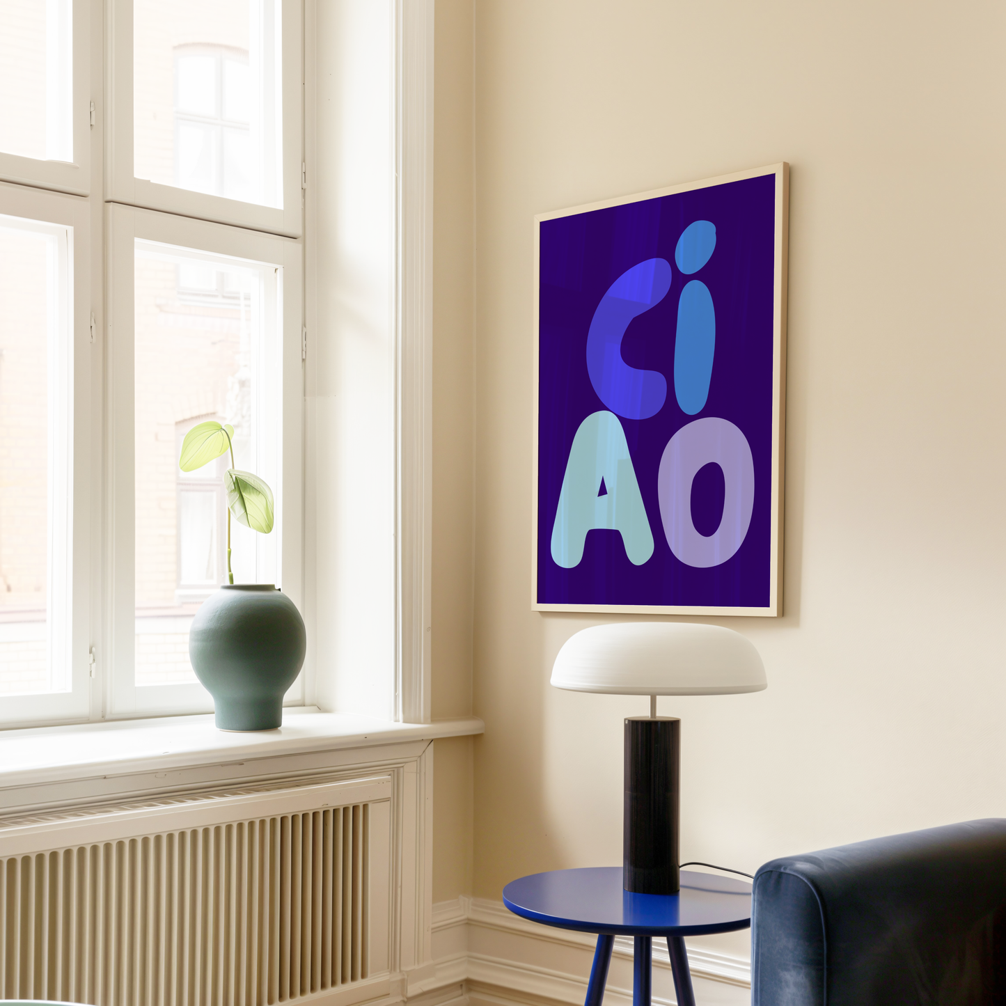 Ciao Blue Typography Poster Print