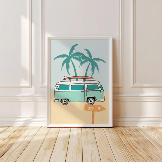 Kombi Van Beach Day Print