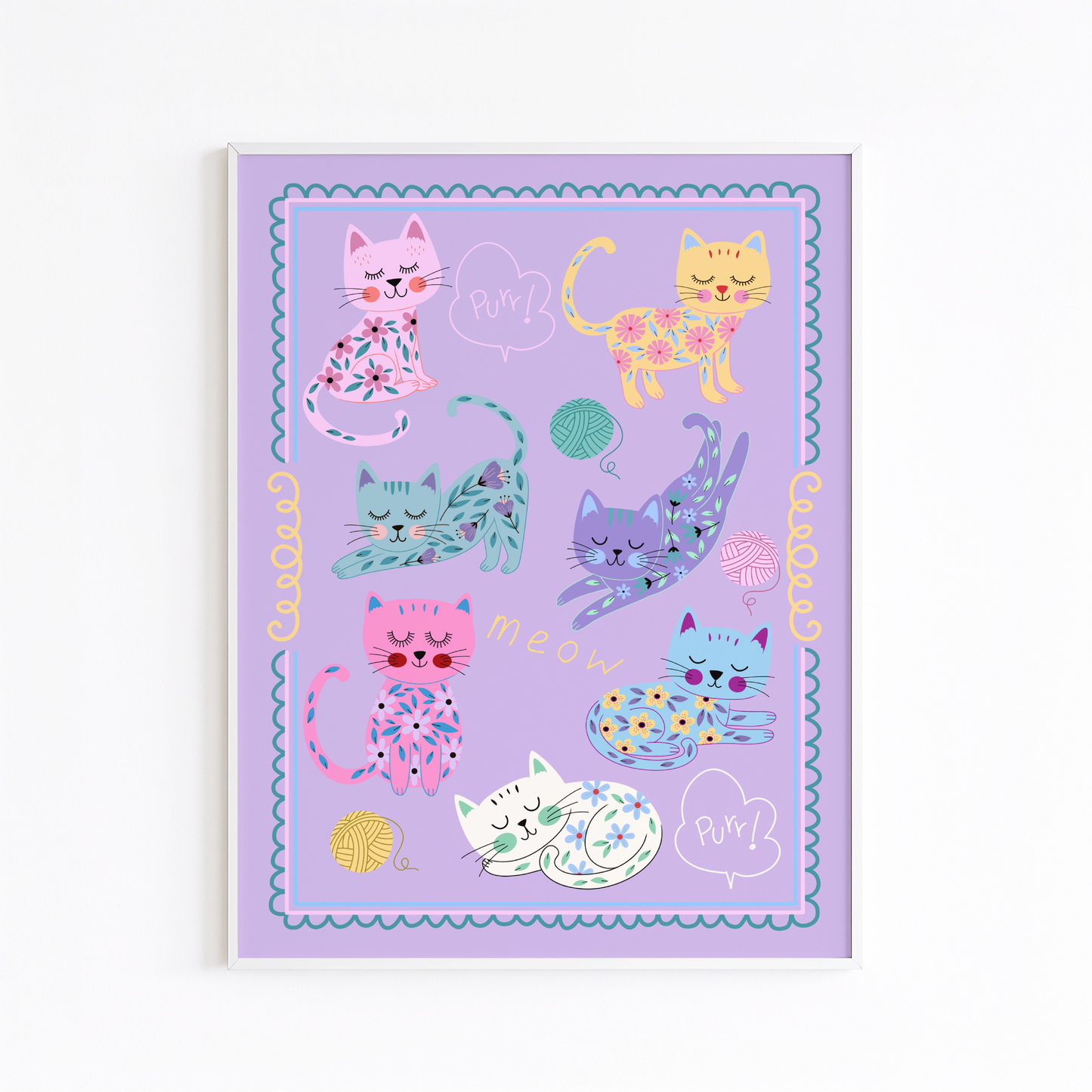 Sleepy Flower Cats Poster Print