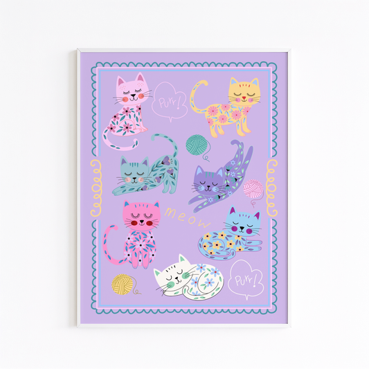 Sleepy Flower Cats Poster Print