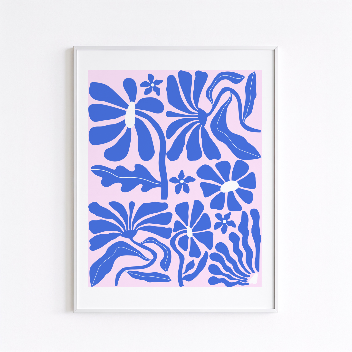 Retro Abstract Flower Botanical Poster Print (Pink and Blue)