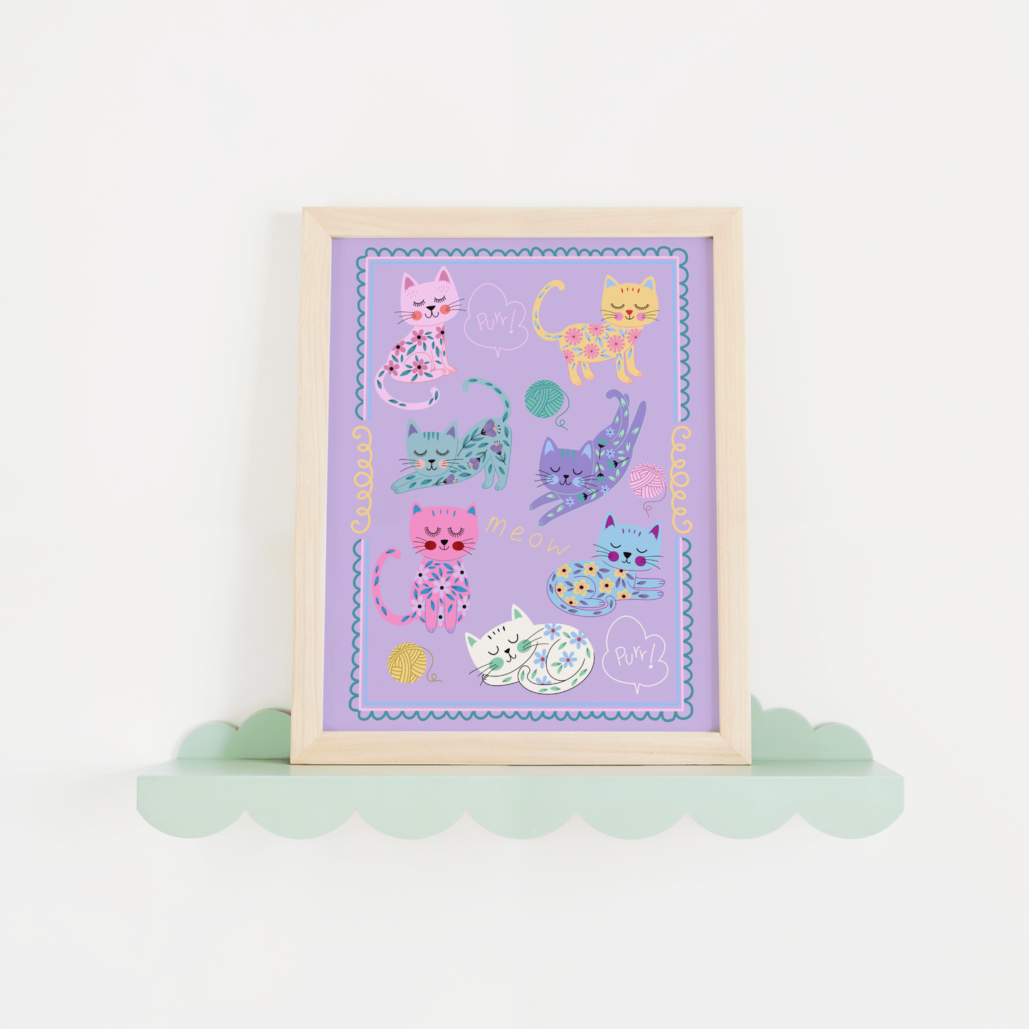 Sleepy Flower Cats Poster Print