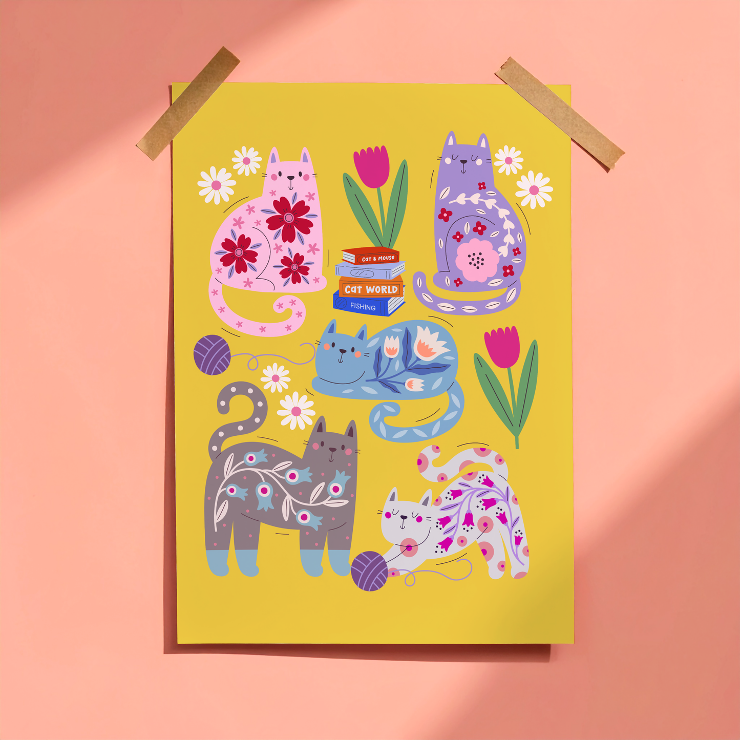 Floral Cat Poster Print