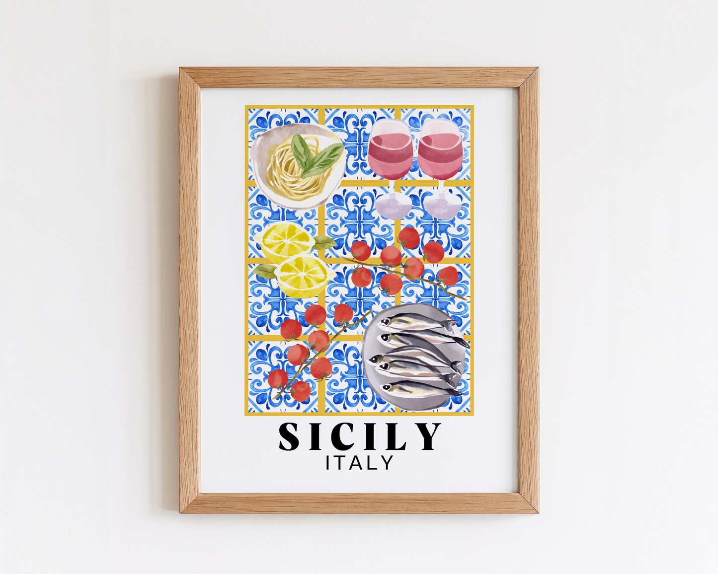 Sicily Italy Table of Food and Wine Print