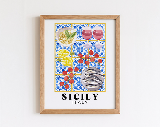 Sicily Italy Table of Food and Wine Print