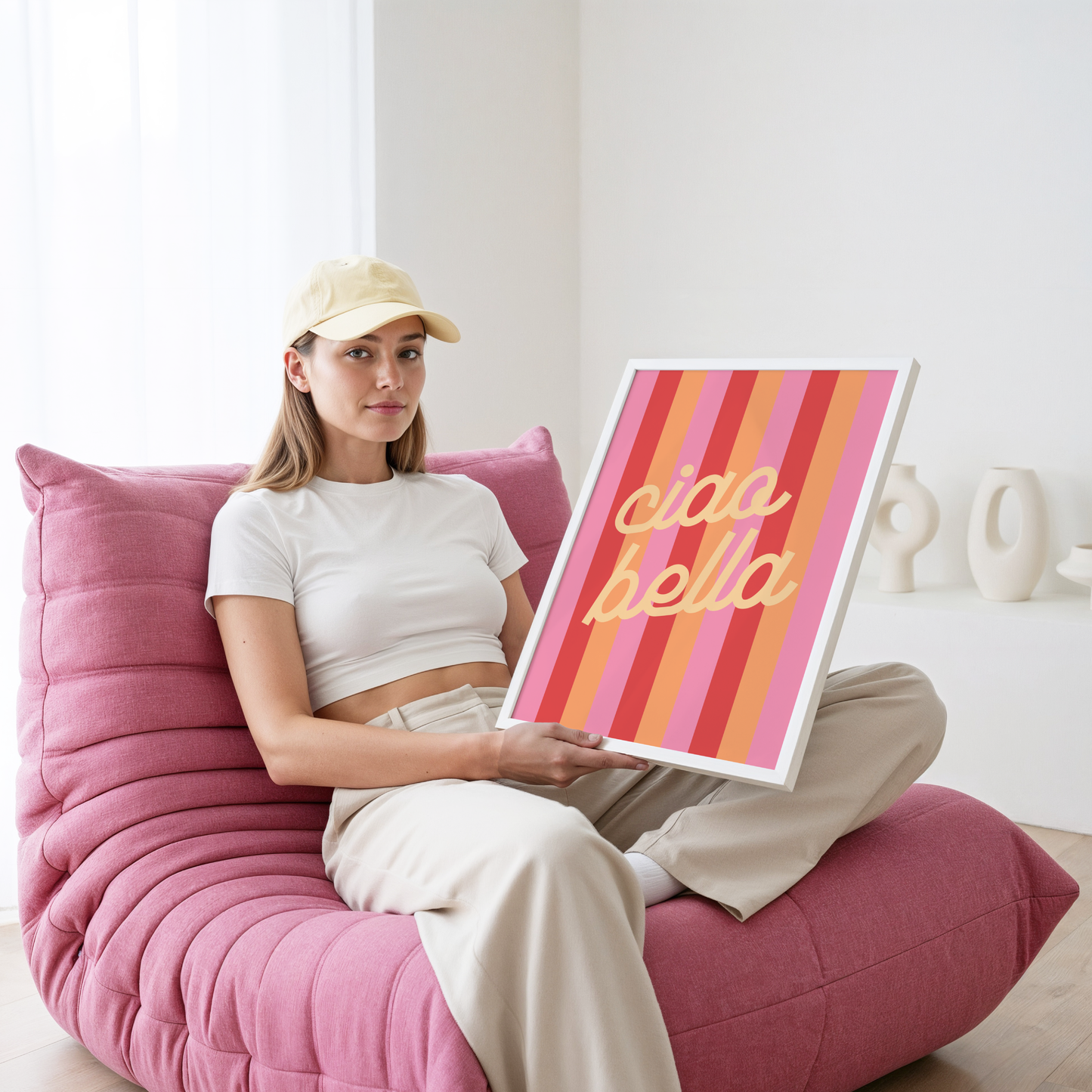 Ciao Bella on Striped Background Poster Print