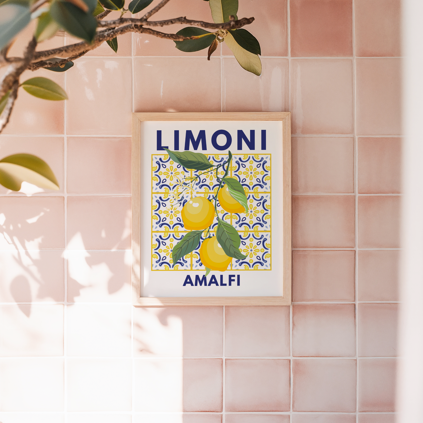Limoni Amalfi Lemon Branch on Mosaic Tiles Poster Print