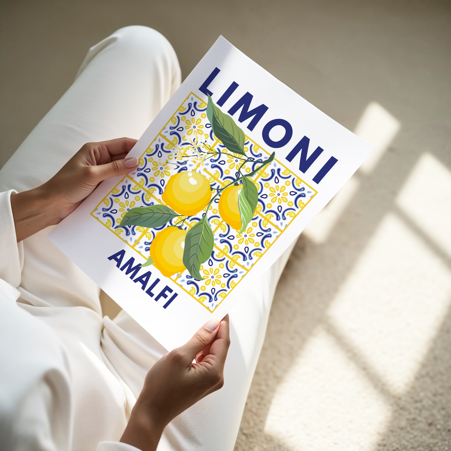Limoni Amalfi Lemon Branch on Mosaic Tiles Poster Print