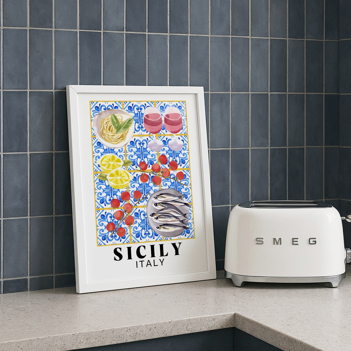 Sicily Italy Table of Food and Wine Print