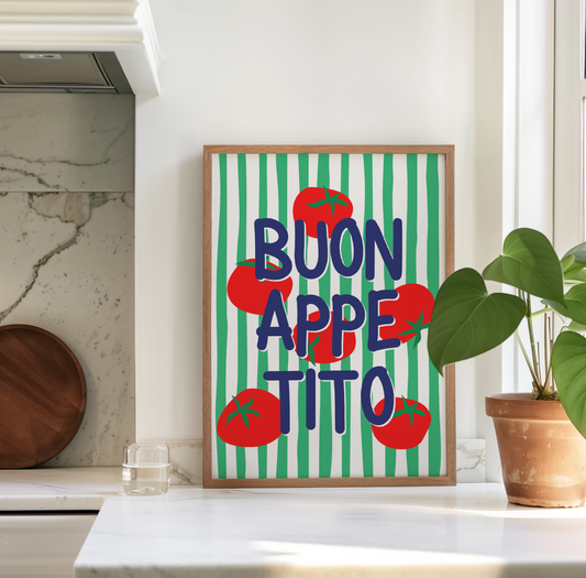 Buon Appetito Poster Print (Green and Navy Blue)