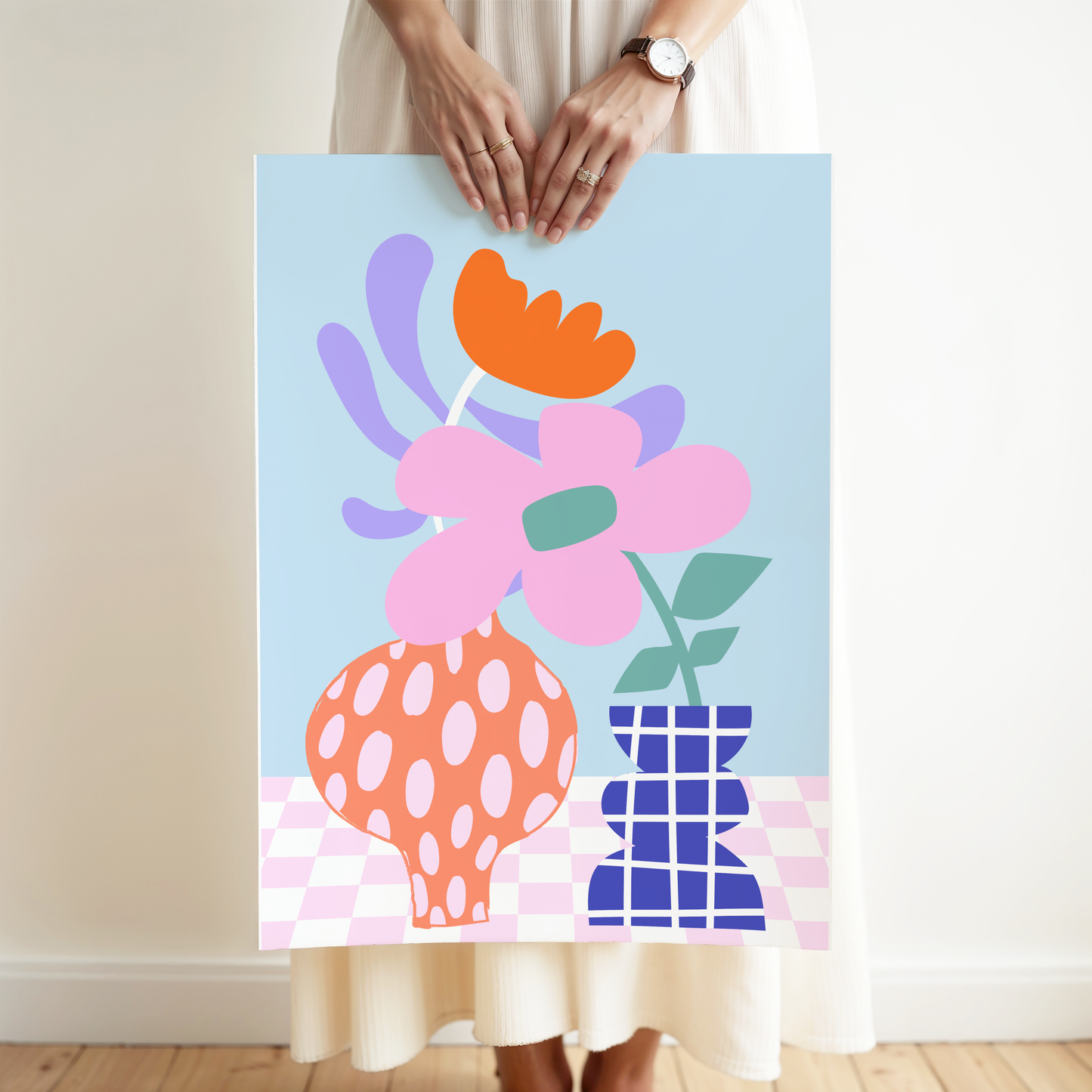 Abstract Vases and Flowers Poster Print