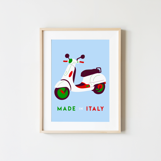 Vespa Made In Italy Poster Print (Blue)