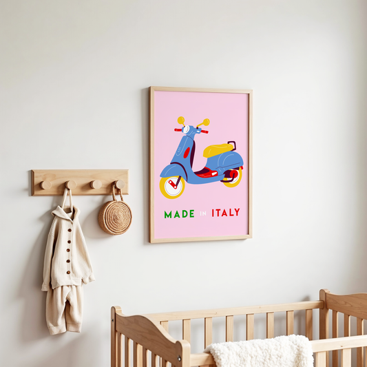 Vespa Made In Italy Poster Print (Pink)