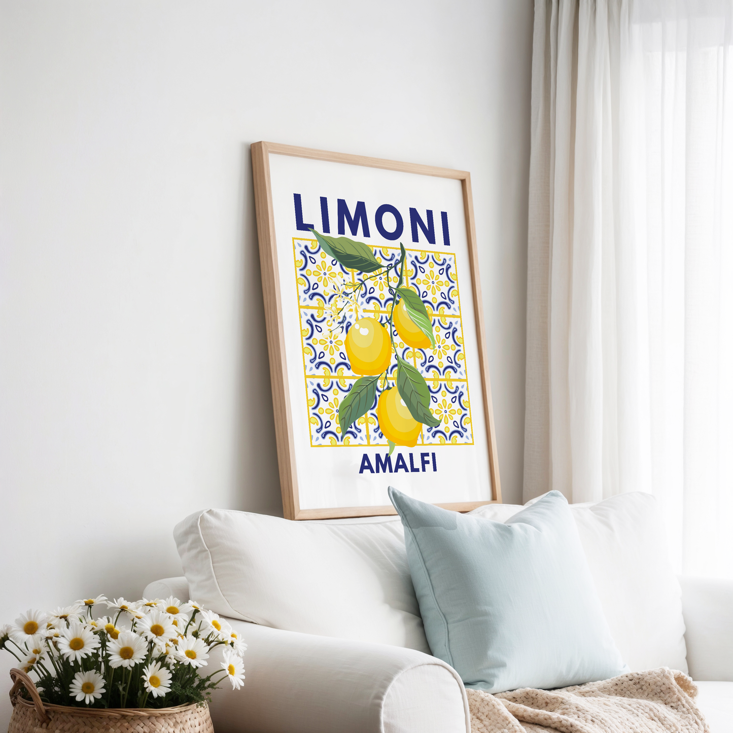 Limoni Amalfi Lemon Branch on Mosaic Tiles Poster Print