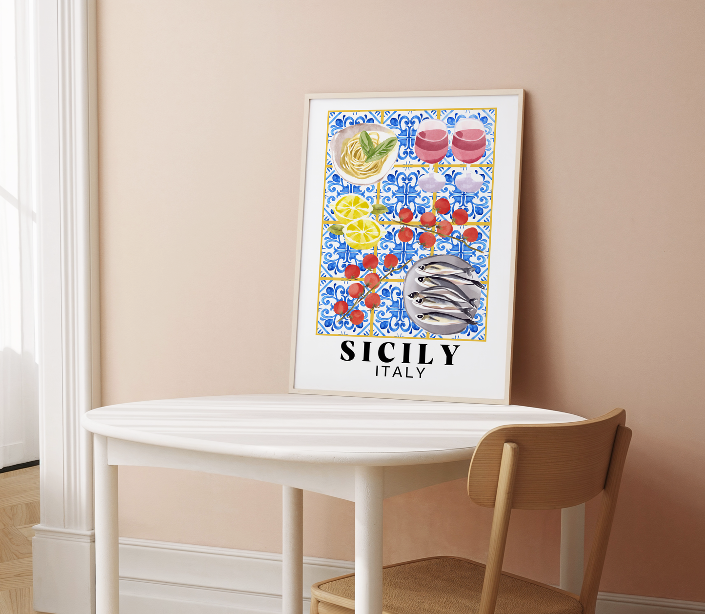 Sicily Italy Table of Food and Wine Print
